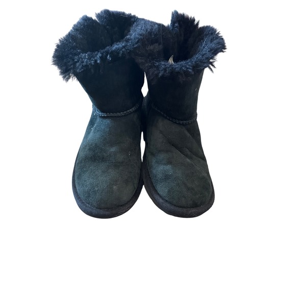 UGG Black Suede Leather Boots with Bow Detail Warm Winter Comfortable - Picture 1 of 2